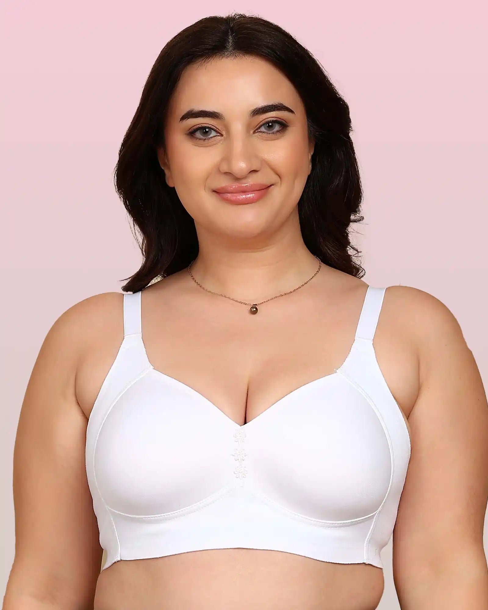 Invisi-Soft Bonded Breathable Cotton Plus Size M-Frame Minimiser Padded Bra (KB-408-WHITE)