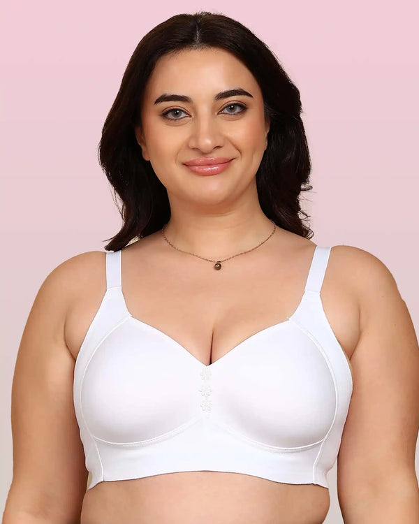 Invisi-Soft Bonded Breathable Cotton Plus Size M-Frame Minimiser Padded Bra (KB-408-WHITE)