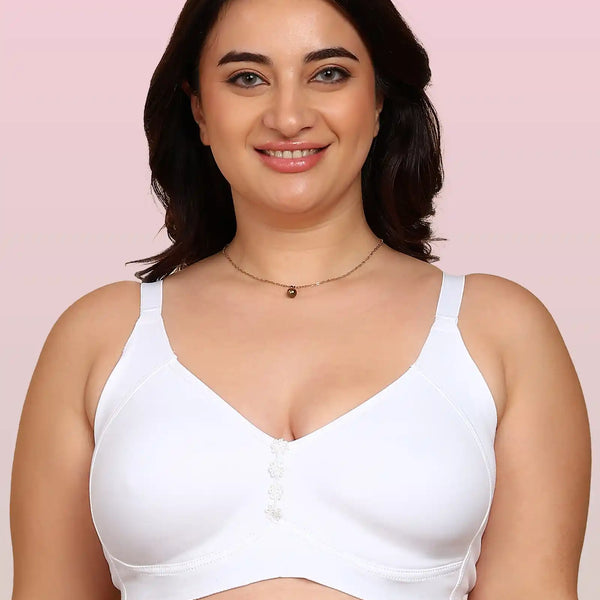 Invisi-Soft Bonded Breathable Cotton Plus Size M-Frame Minimiser Non-Padded Bra (KB-405-WHITE)
