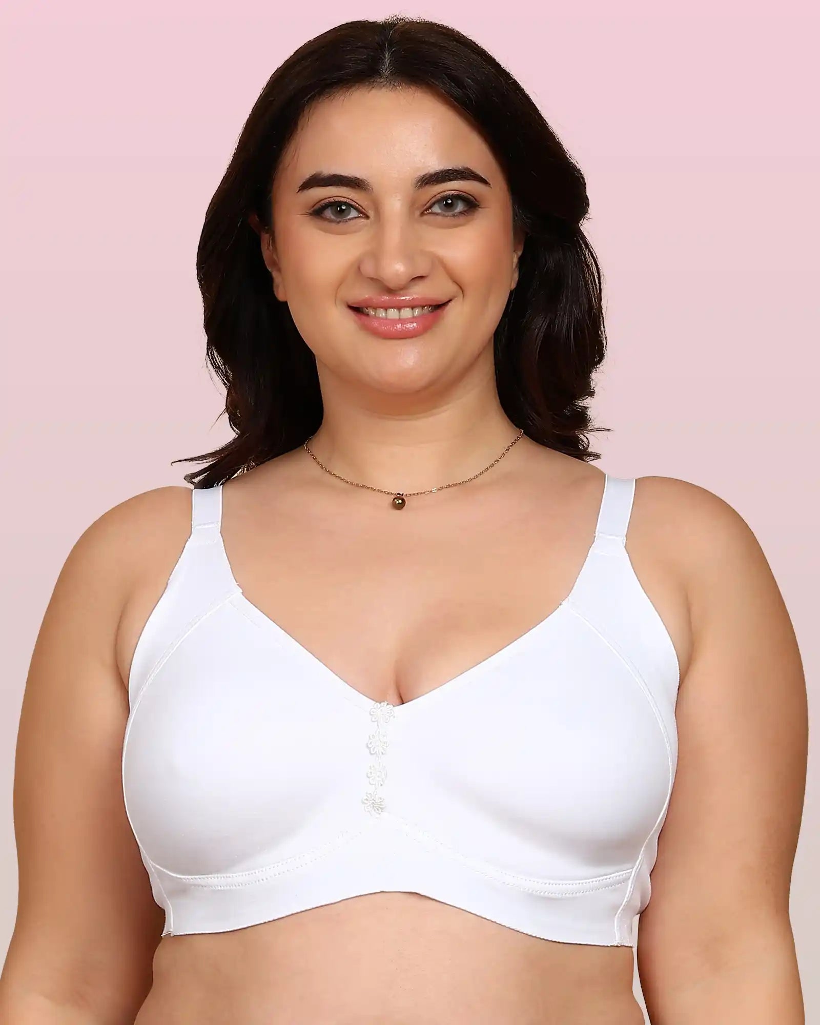 Invisi-Soft Bonded Breathable Cotton Plus Size M-Frame Minimiser Non-Padded Bra (KB-405-WHITE)