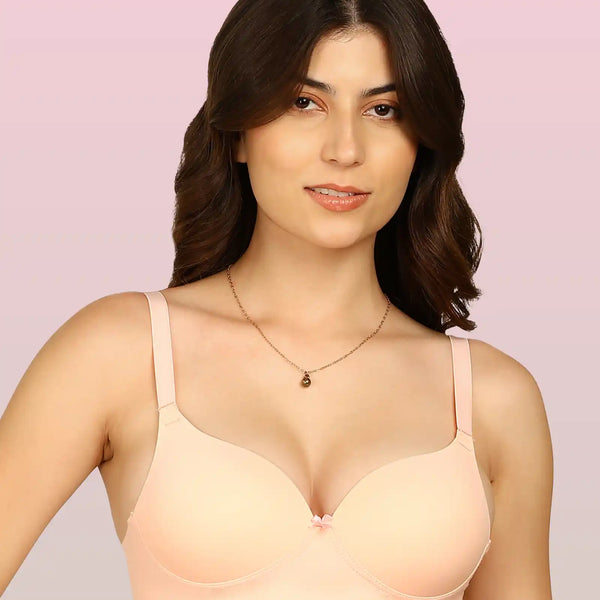 Invisi-Soft Bonded Polyamide Push-Up 3/4 Coverage Maximiser Bra (Level 2 Padding (KB-5107-PEACH)