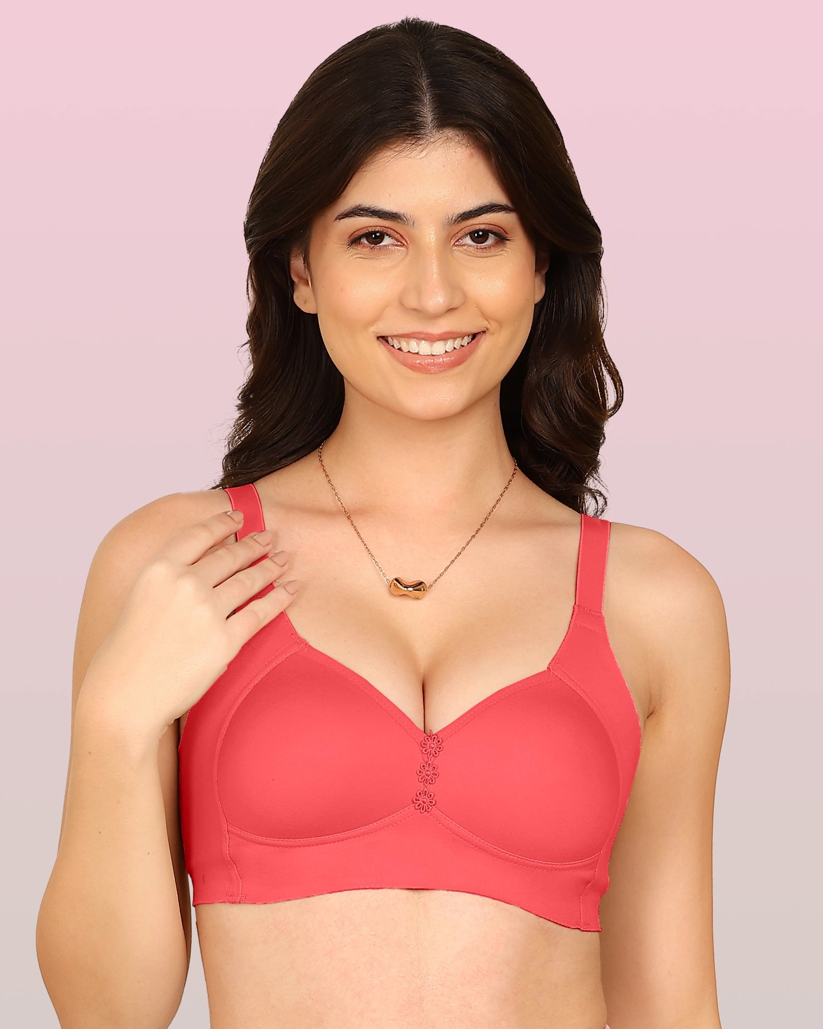 Invisi-Soft Bonded Breathable Cotton Plus Size M-Frame Minimiser Padded Bra (KB-408-CORAL)