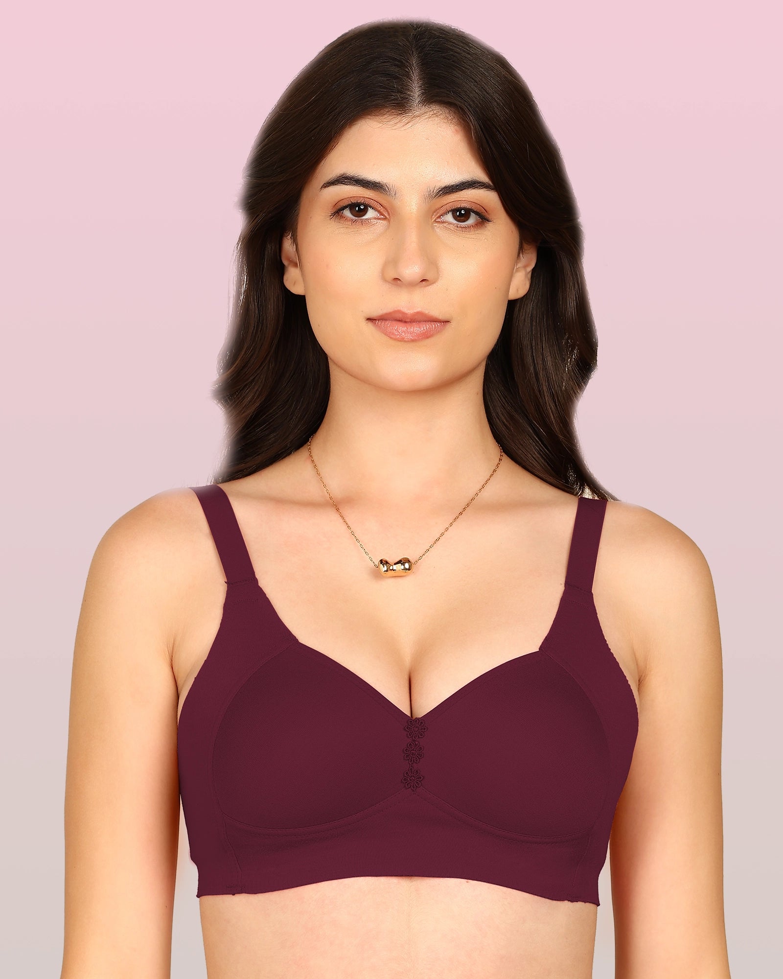 Invisi-Soft Bonded Breathable Cotton Plus Size M-Frame Minimiser Padded Bra (KB-408-MAGENTA)