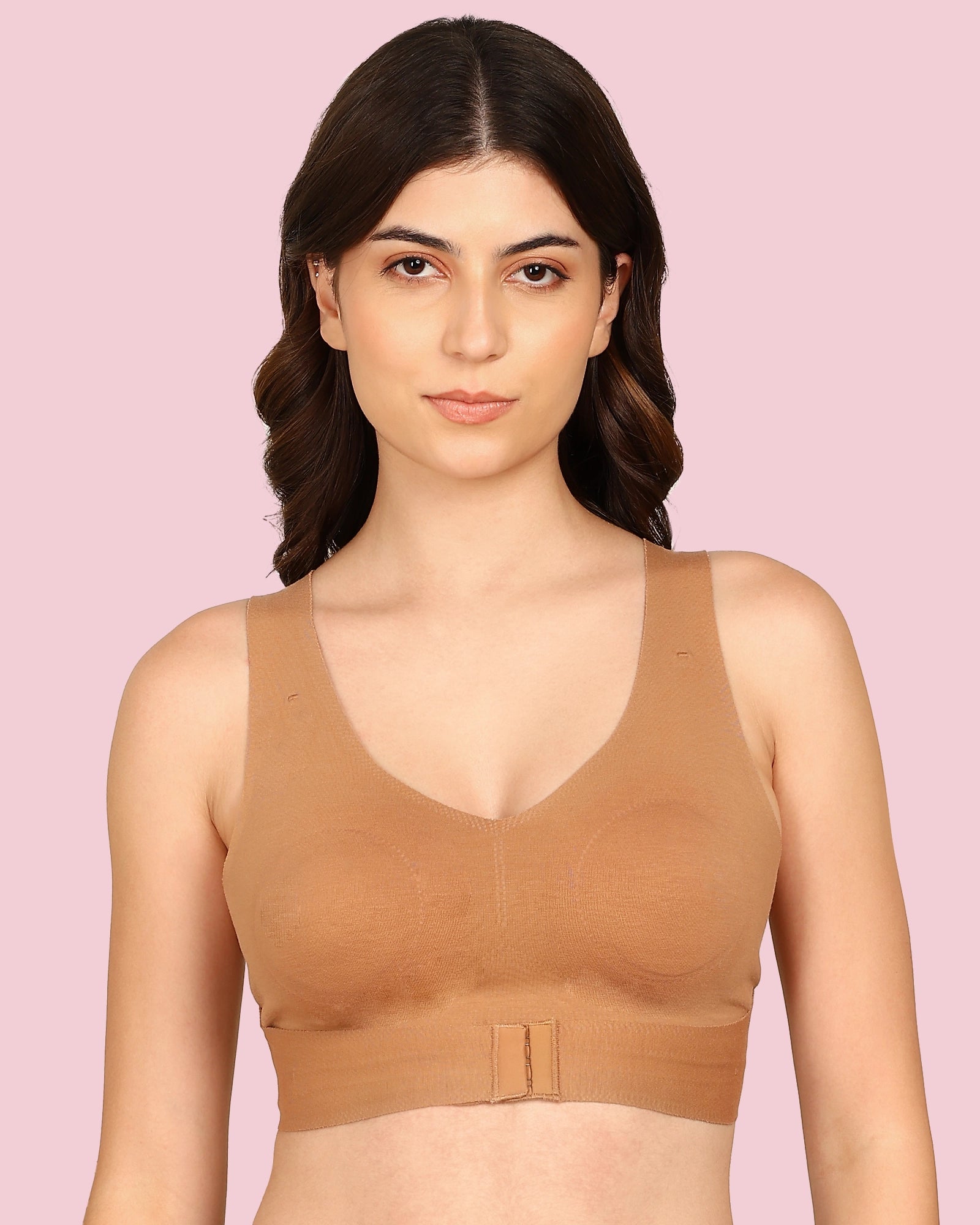 Invisi-Soft Cotton Bonded Seamless Non-Padded Invisi-Gym Bra (KB-995-FAWN)
