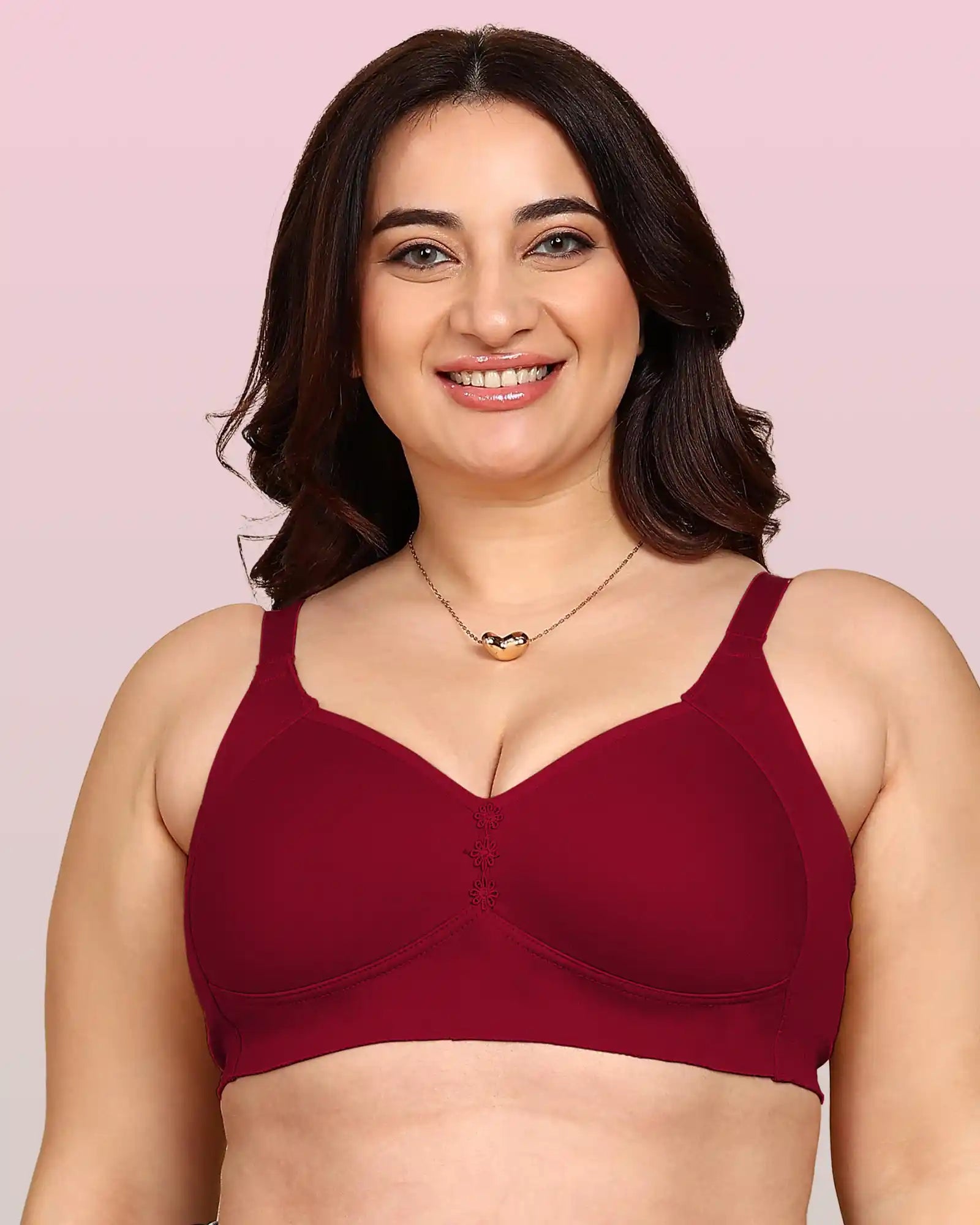 Invisi-Soft Bonded Breathable Cotton Plus Size M-Frame Minimiser Padded Bra (KB-408-MAGENTA)