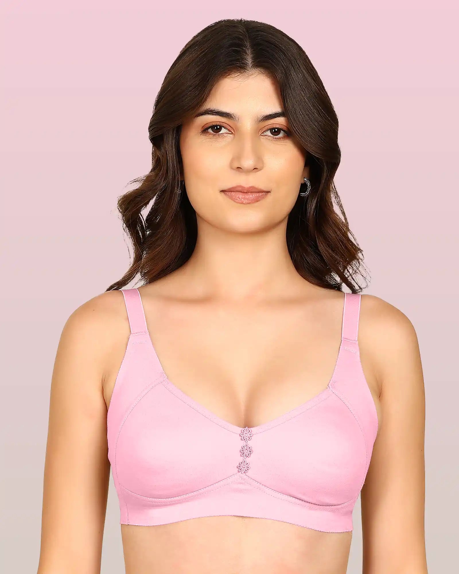 Invisi-Soft Bonded Breathable Cotton Plus Size M-Frame Minimiser Non-Padded Bra (KB-405-PINK)