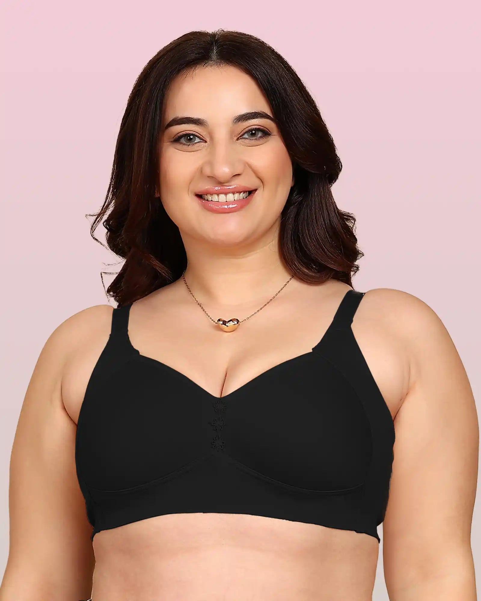 Invisi-Soft Bonded Breathable Cotton Plus Size M-Frame Minimiser Padded Bra (KB-408-BLACK)