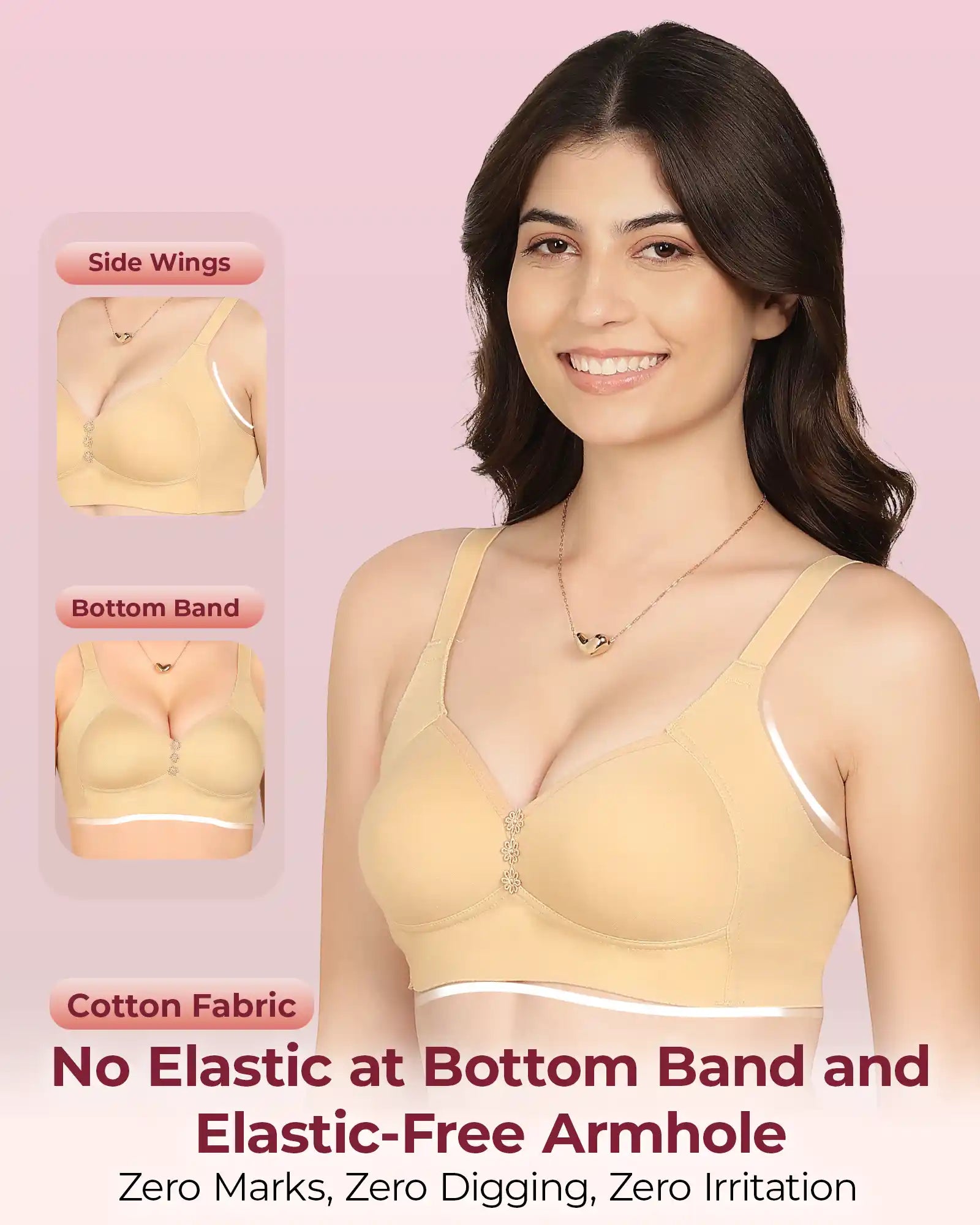 Invisi-Soft Bonded Breathable Cotton Plus Size M-Frame Minimiser Padded Bra (KB-408-SKIN)