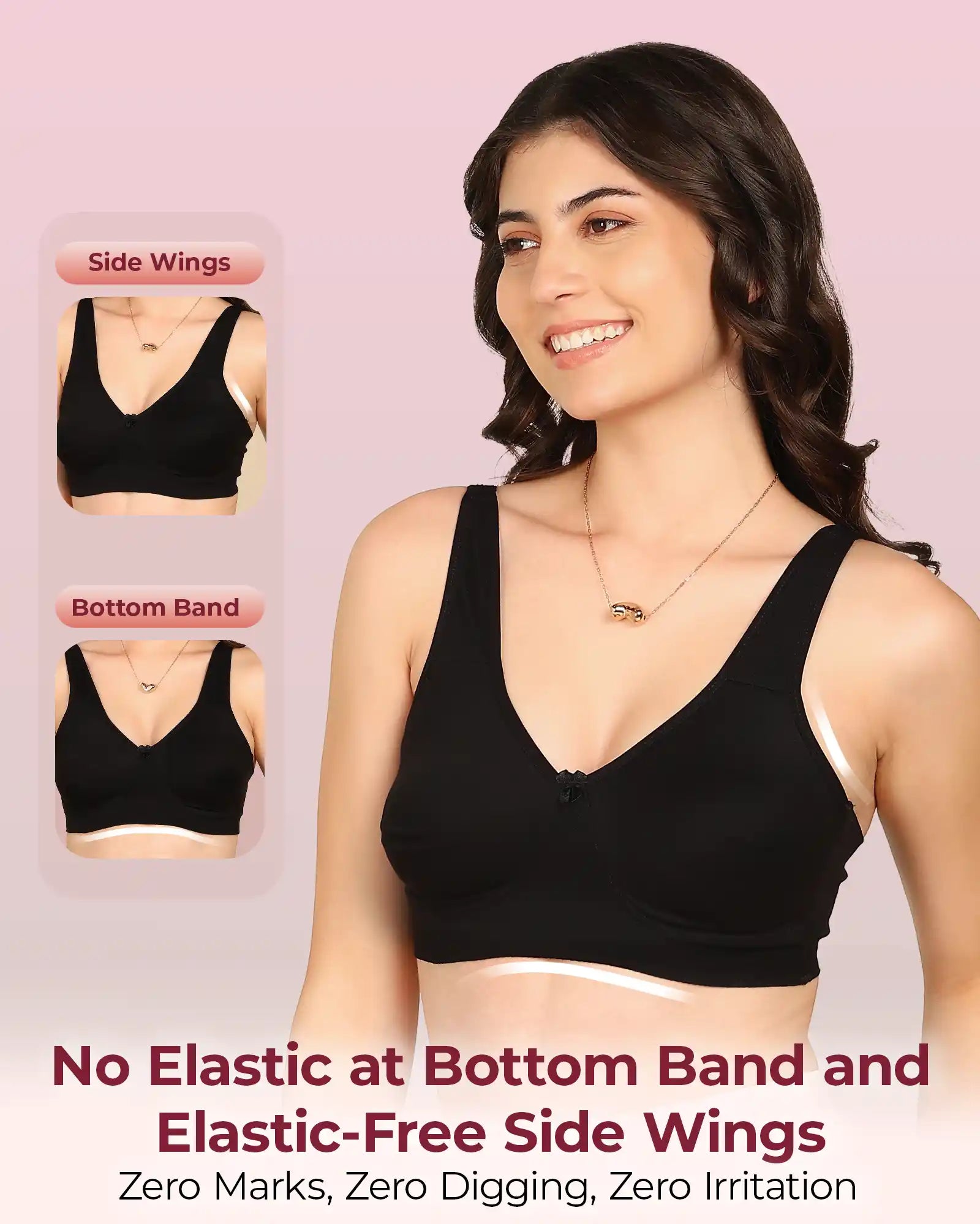 Invisi-Soft Bonded Breathable Cotton Plus Size Full Coverage Non-Padded Bra (KB-401-BLACK)