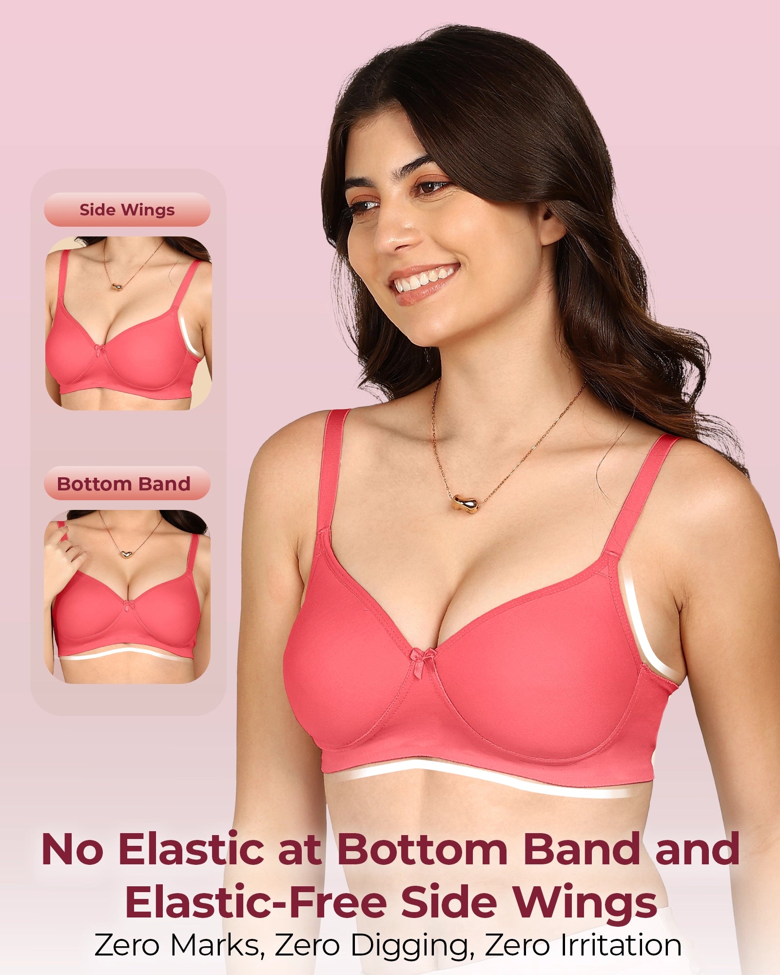Invisi-Soft Bonded Breathable Cotton Full Coverage Padded Bra (KB-1013-CORAL)