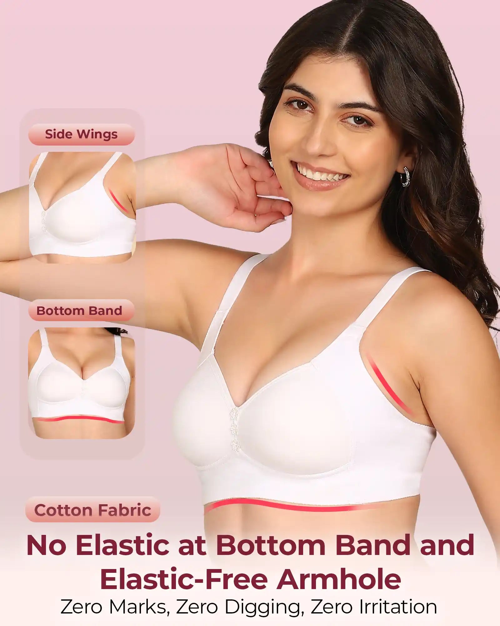 Invisi-Soft Bonded Breathable Cotton Plus Size M-Frame Minimiser Padded Bra (KB-408-WHITE)