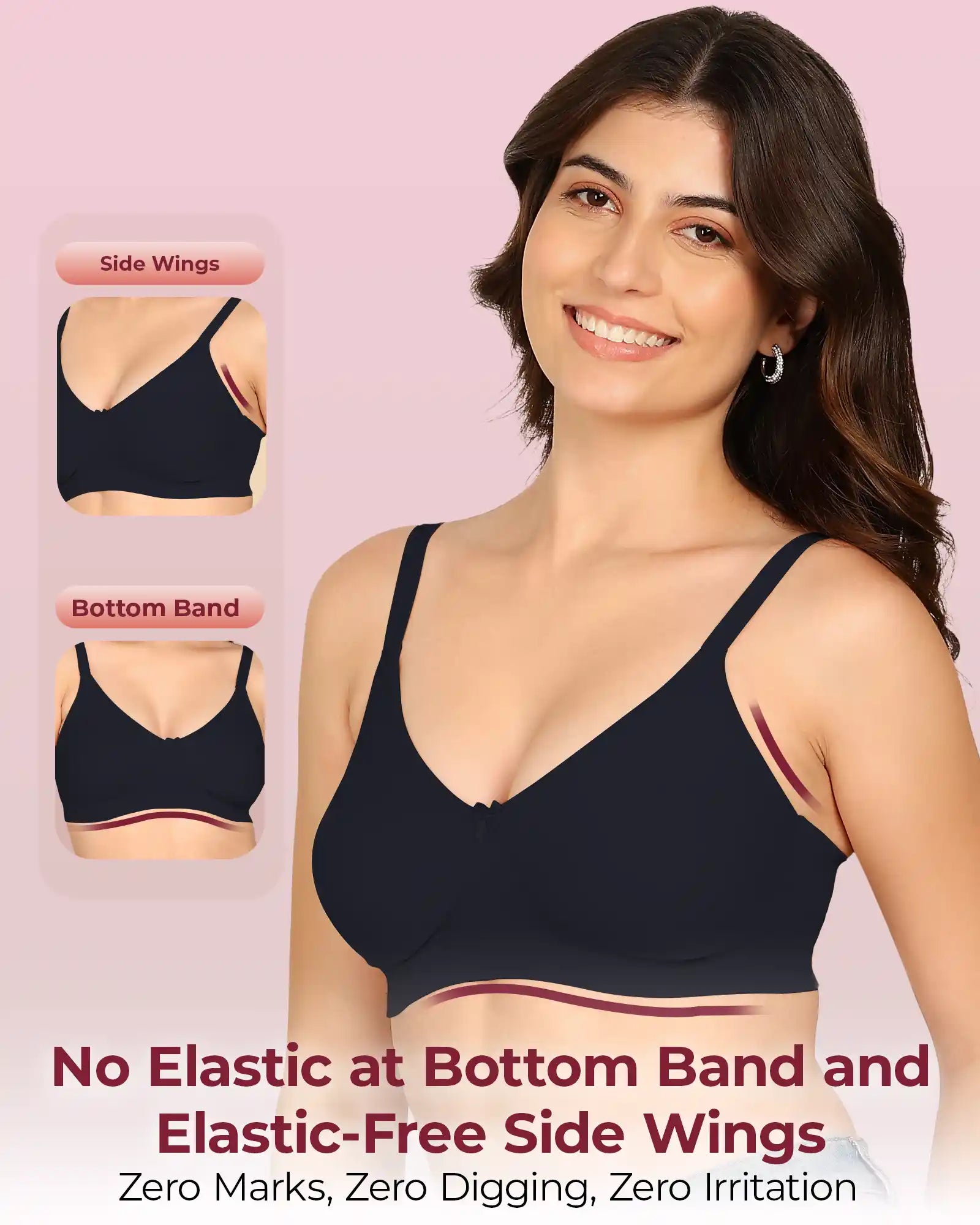 Invisi-Soft Bonded Breathable Cotton Full Coverage Non-Padded Bra (KB-352-NAVY BLUE)