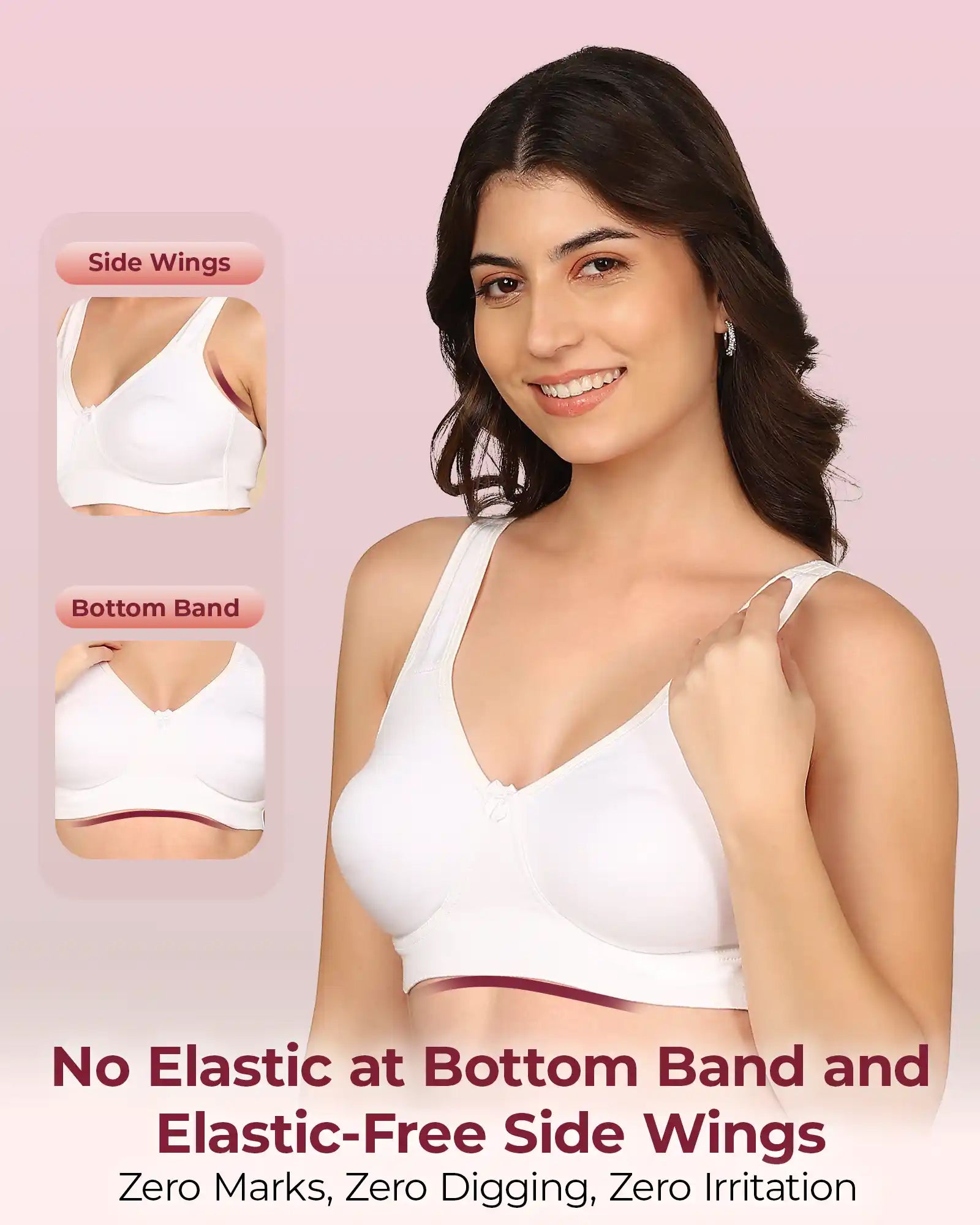 Invisi-Soft Bonded Breathable Cotton Plus Size Full Coverage Non-Padded Bra (KB-401-WHITE)