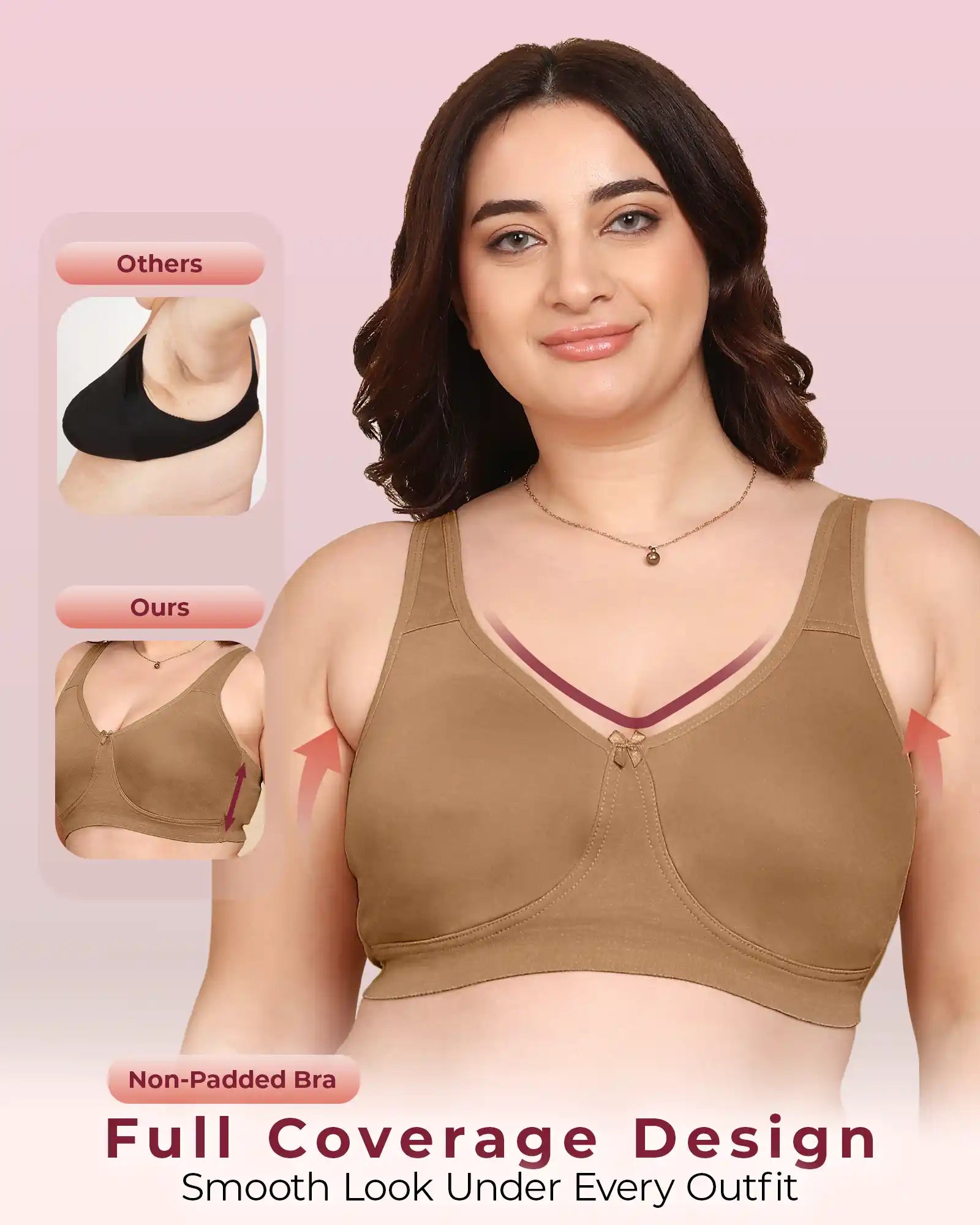 Invisi-Soft Bonded Breathable Cotton Plus Size Full Coverage Non-Padded Bra (KB-401-FAWN)