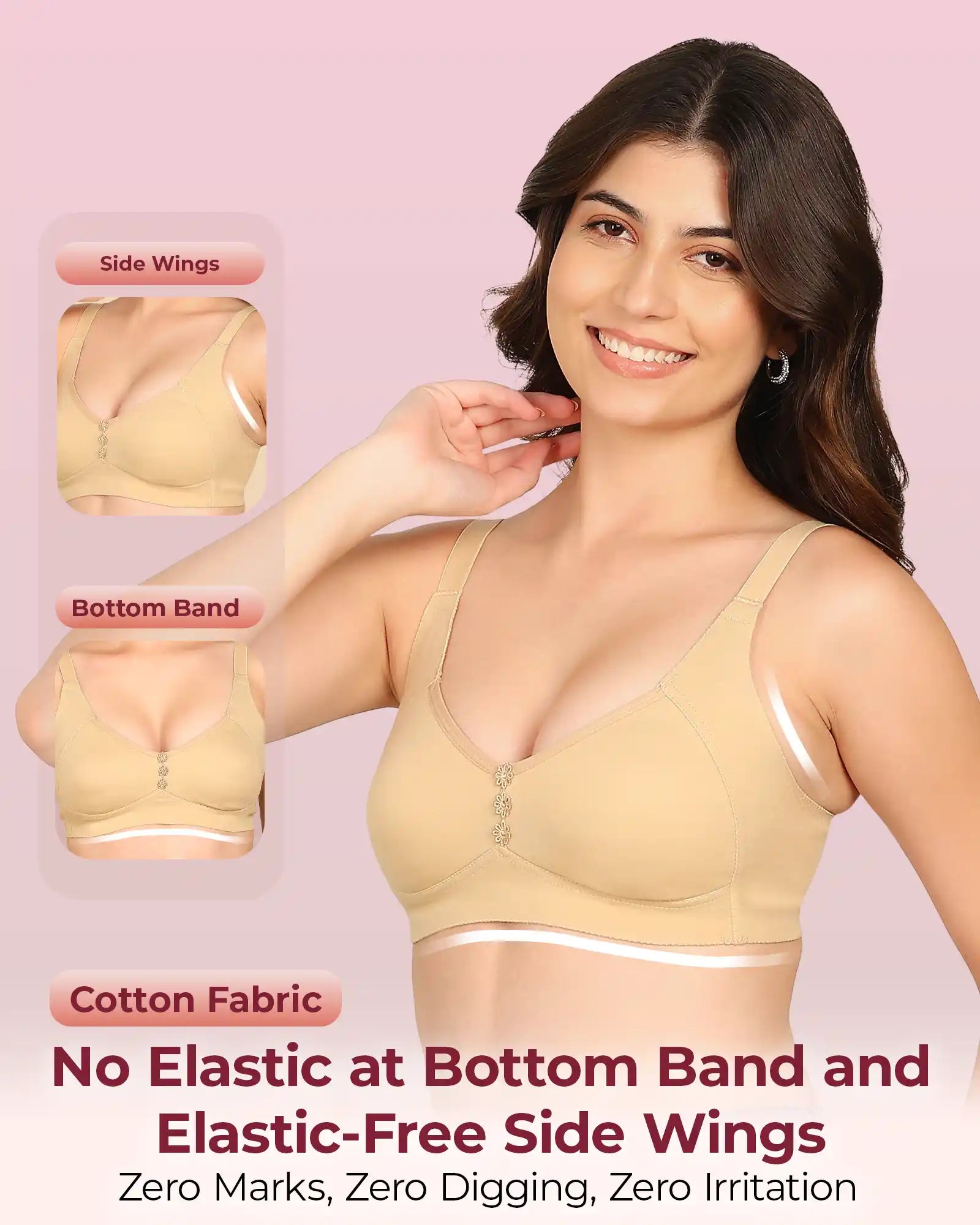 Invisi-Soft Bonded Breathable Cotton Plus Size M-Frame Minimiser Non-Padded Bra (KB-405-SKIN)