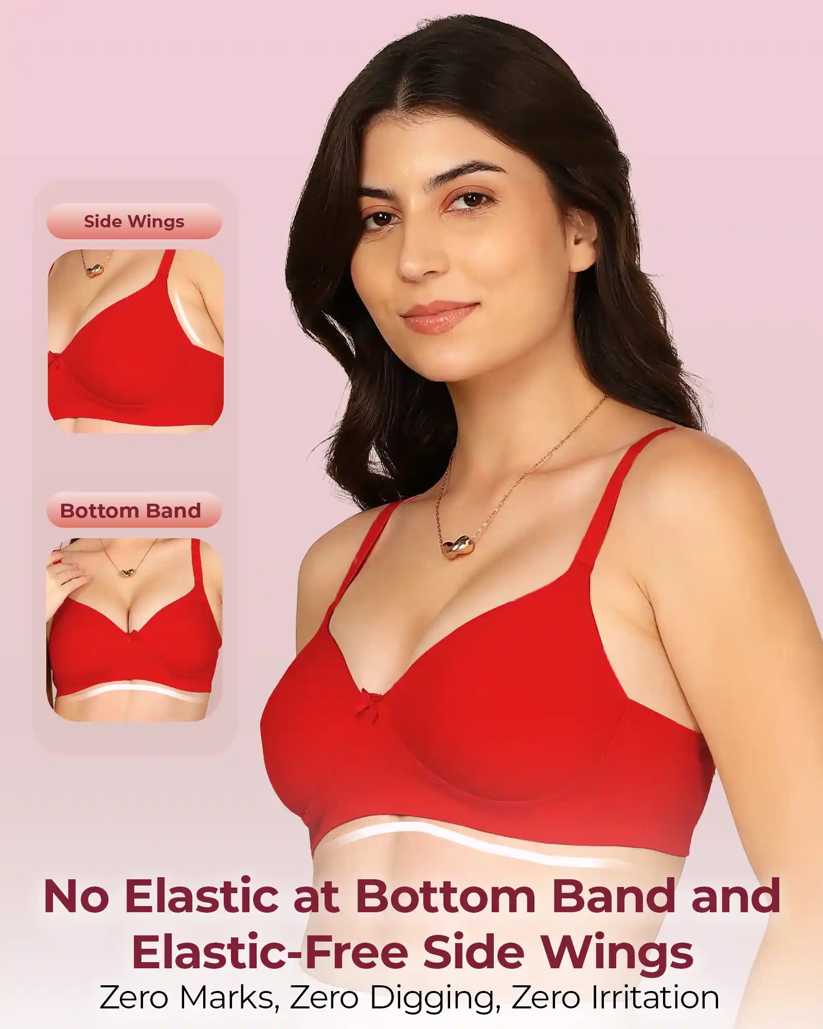 Invisi-Soft Bonded Breathable Cotton Full Coverage Padded Bra (KB-1013-RED)