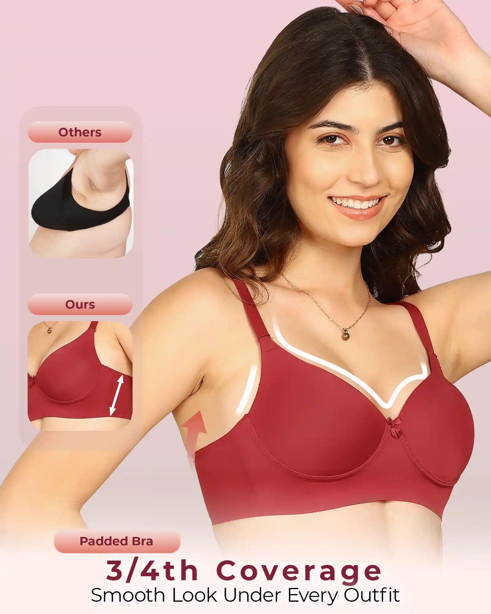 Invisi-Soft Bonded Polyamide Push-Up 3/4 Coverage Bra (Level 3 Padding (KB-5301-MAROON)