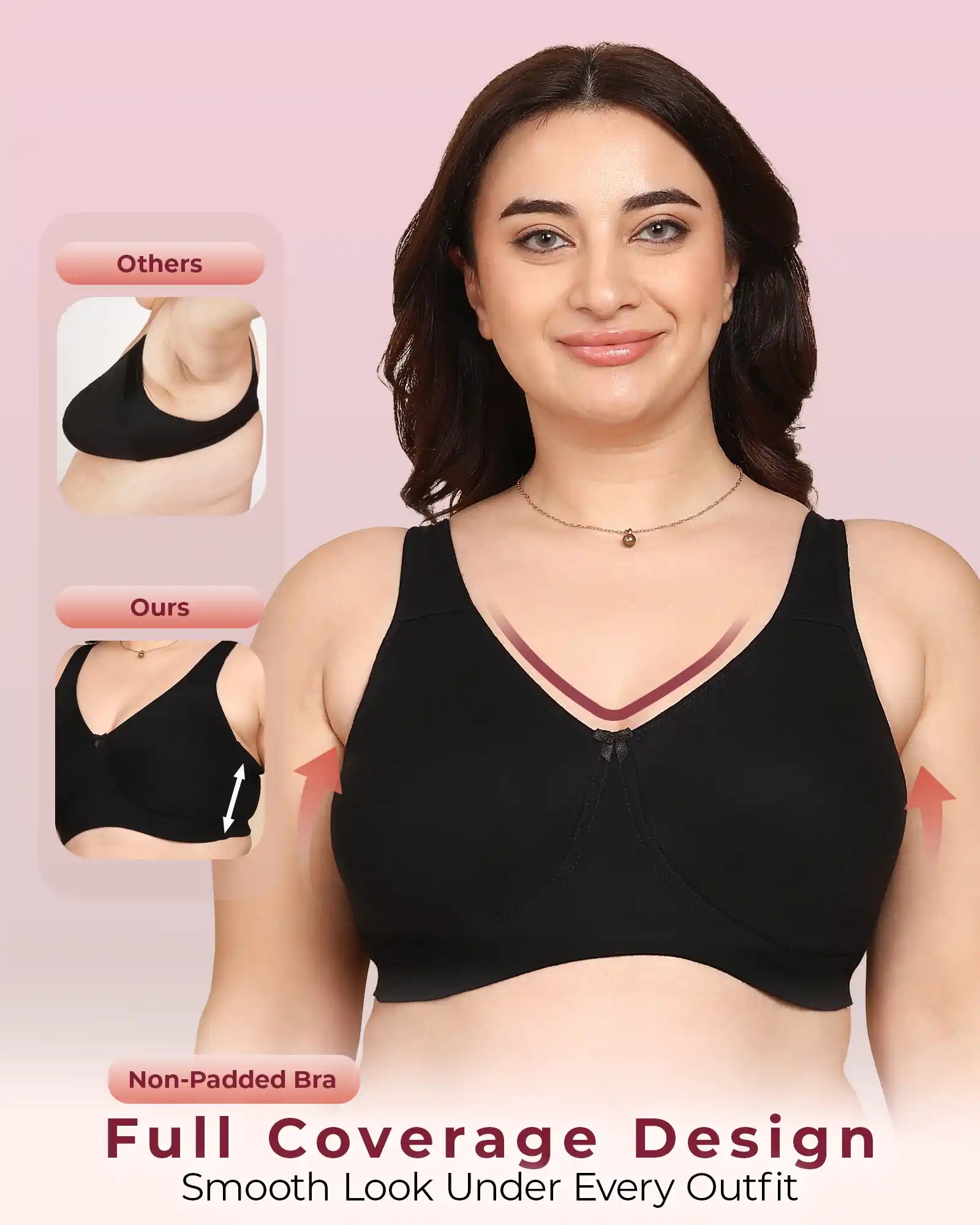 Invisi-Soft Bonded Breathable Cotton Plus Size Full Coverage Non-Padded Bra (KB-401-BLACK)